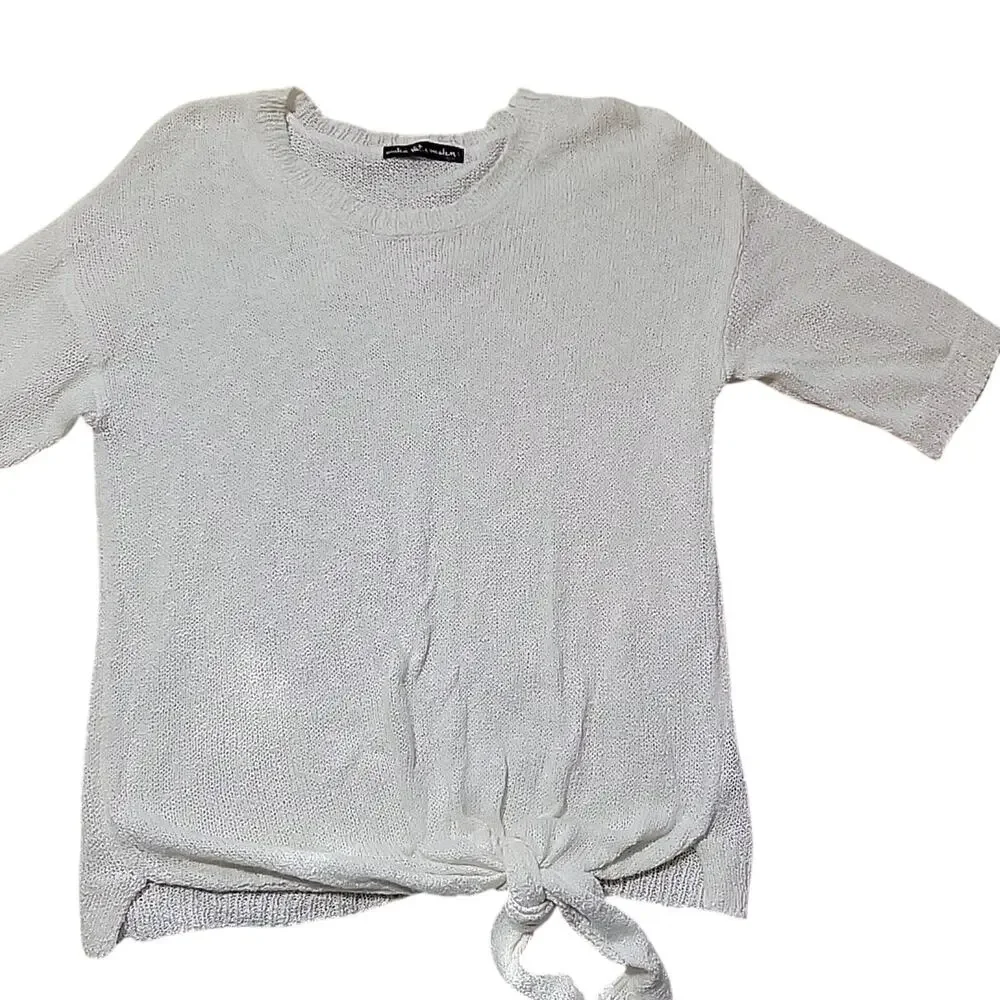 Women's United States Sweaters Open Knit Micro Crochet Knot Tied L Cream White